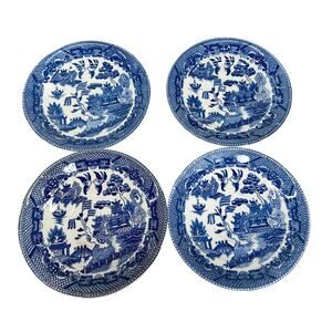 VTG Set of 4 Blue Willow 6 Inch Saucers - Japan, Cobalt Blue - Light Crazing